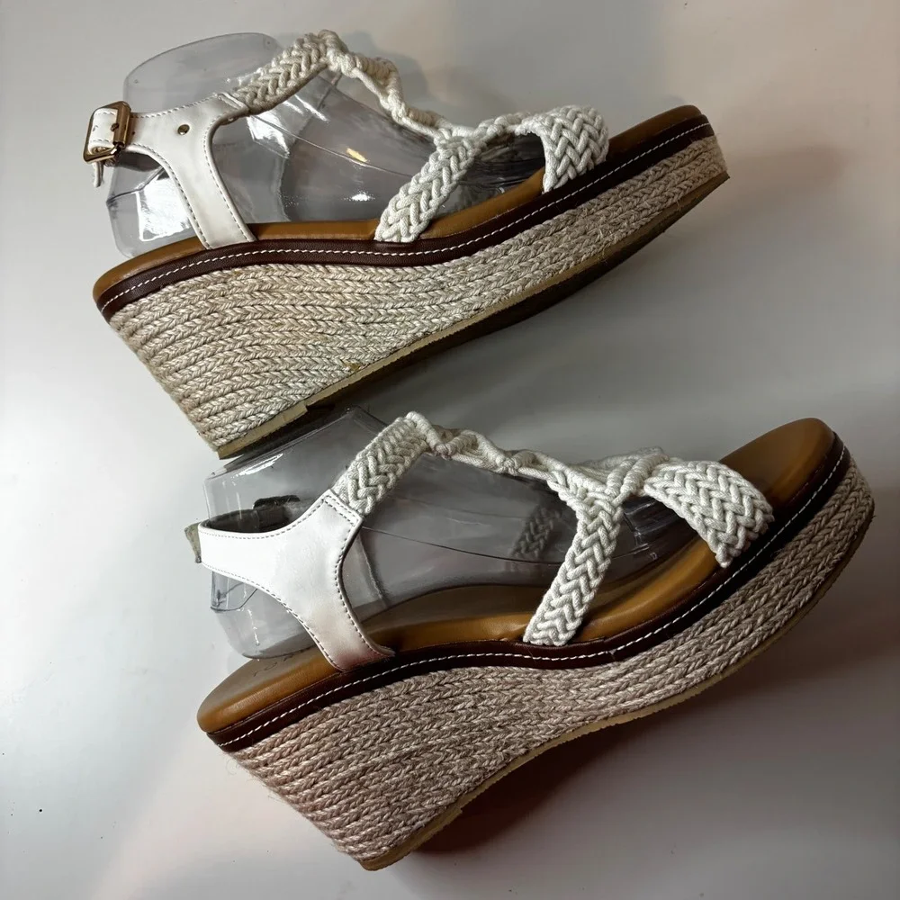 Torrid Wedge Sandals Women 11 White Macrame Braided Espadrille Platform Boho